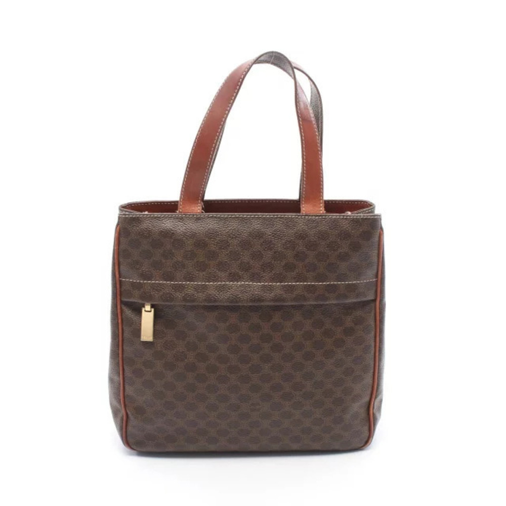 Celine Macadam Tote Bag Canvas Leather Brown